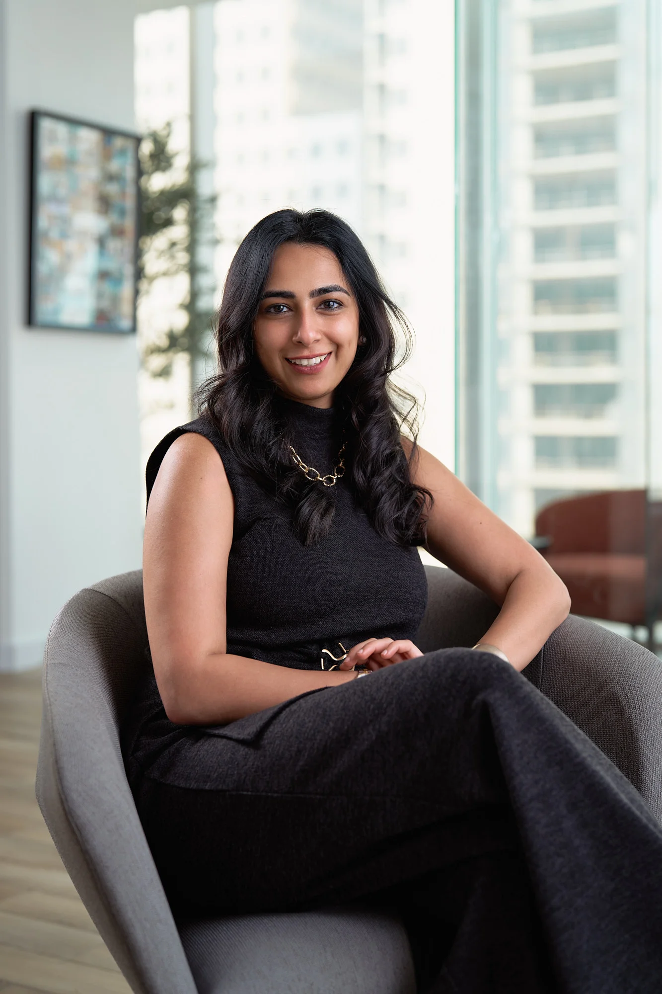 woman in purple suit