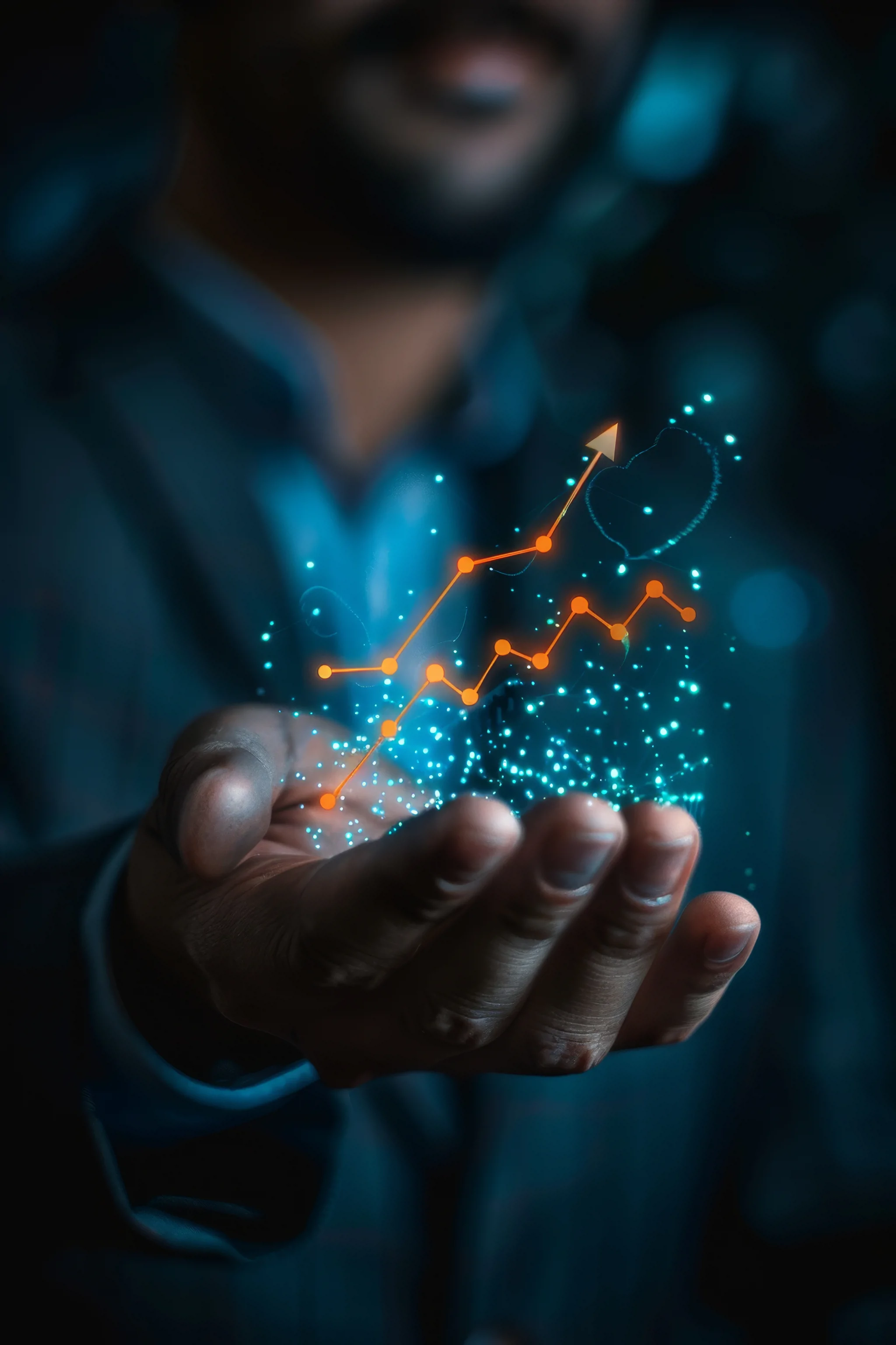 Man holding arrows of growth in hands 