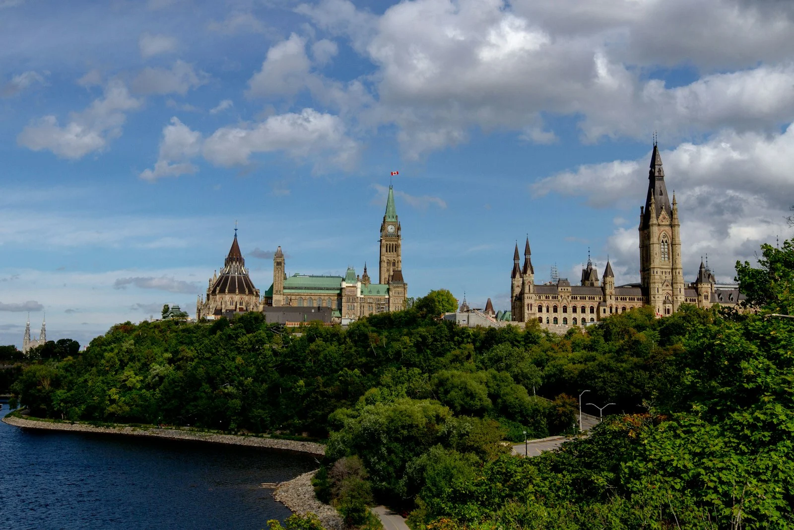 Parliament Hill in Ottawa above the Ottawa River