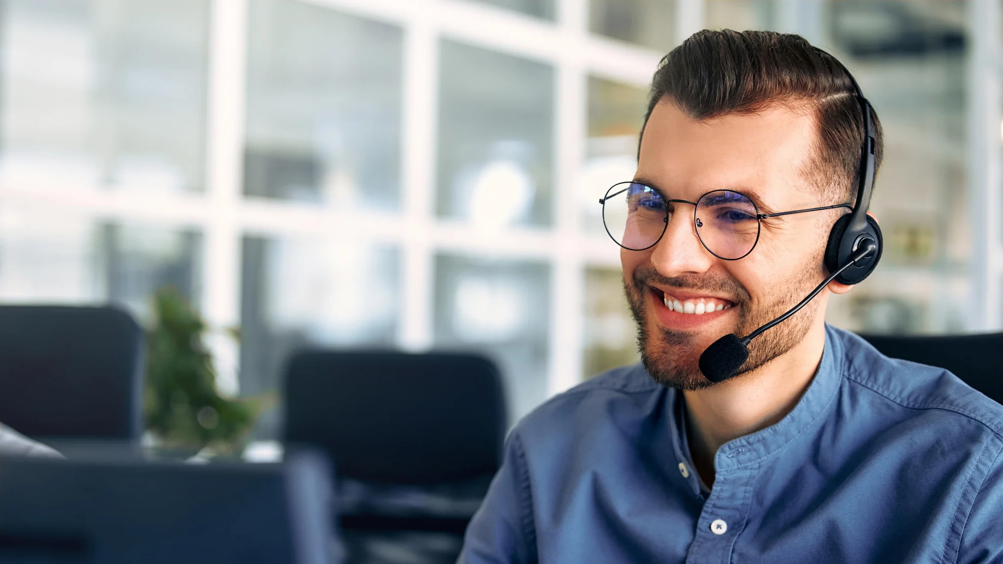 Smiling Administrator wearing a headset