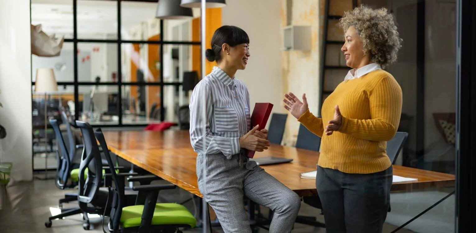 two women talking