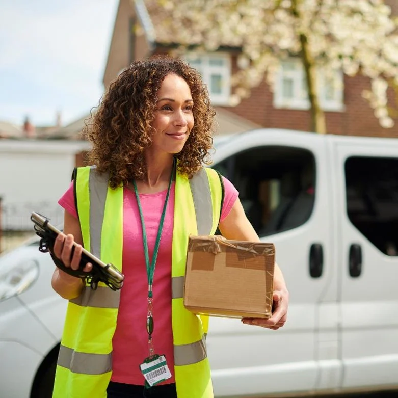 Delivery Driver with a tablet making a delivery