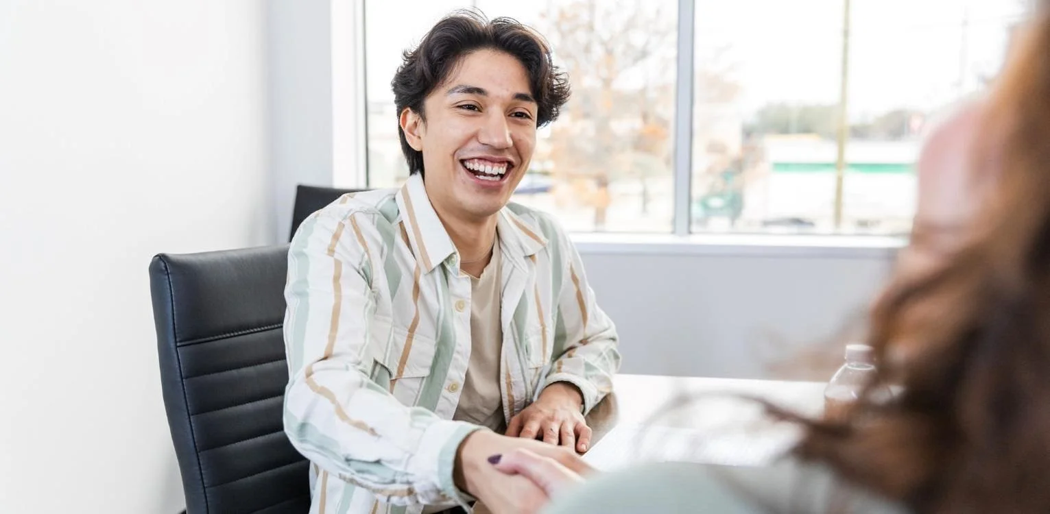 man at interview