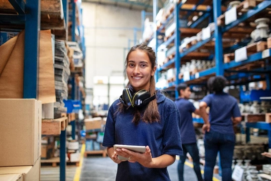 woman in warehouse