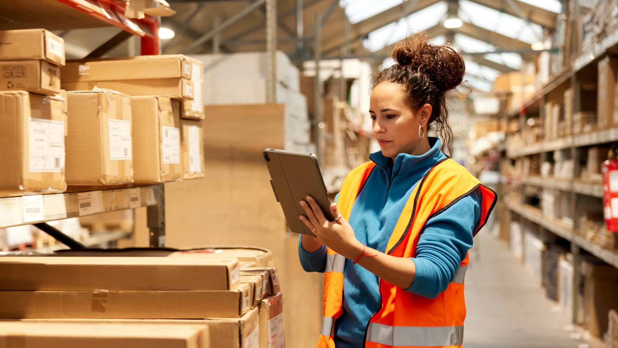 Warehouse worker checking stock