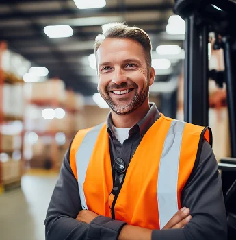 warehouse worker smiling