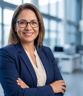 woman in suit smiling