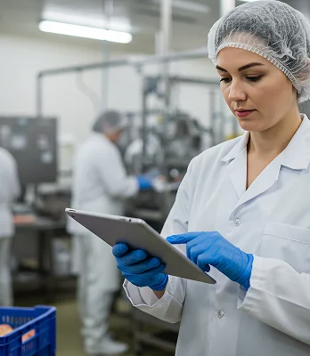 woman on ipad in factory