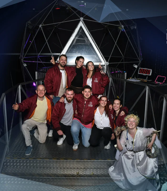 Group of men and women having completed Crytal Maze, Manchester
