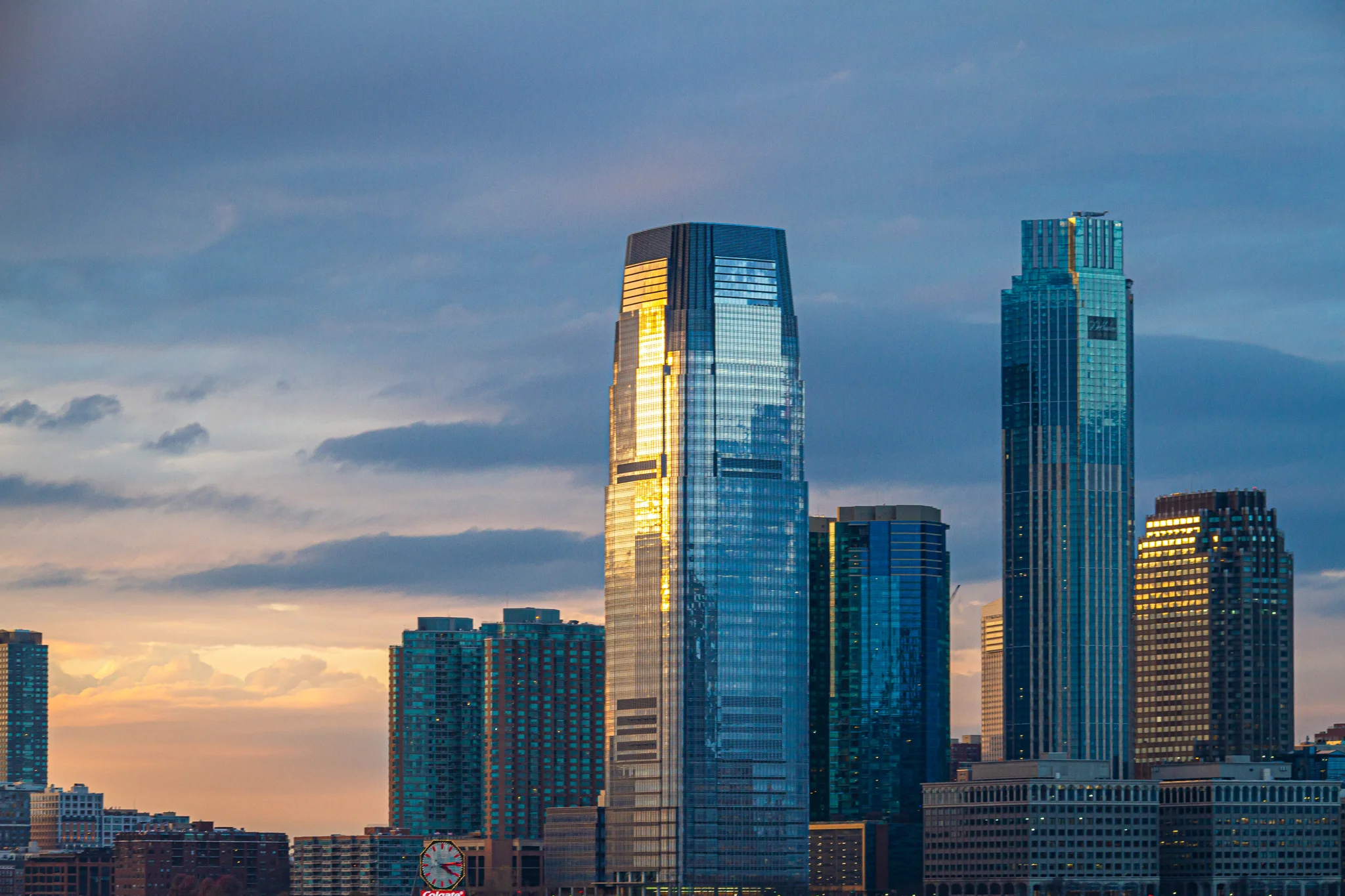 Evening image of the skyline of Jersey City