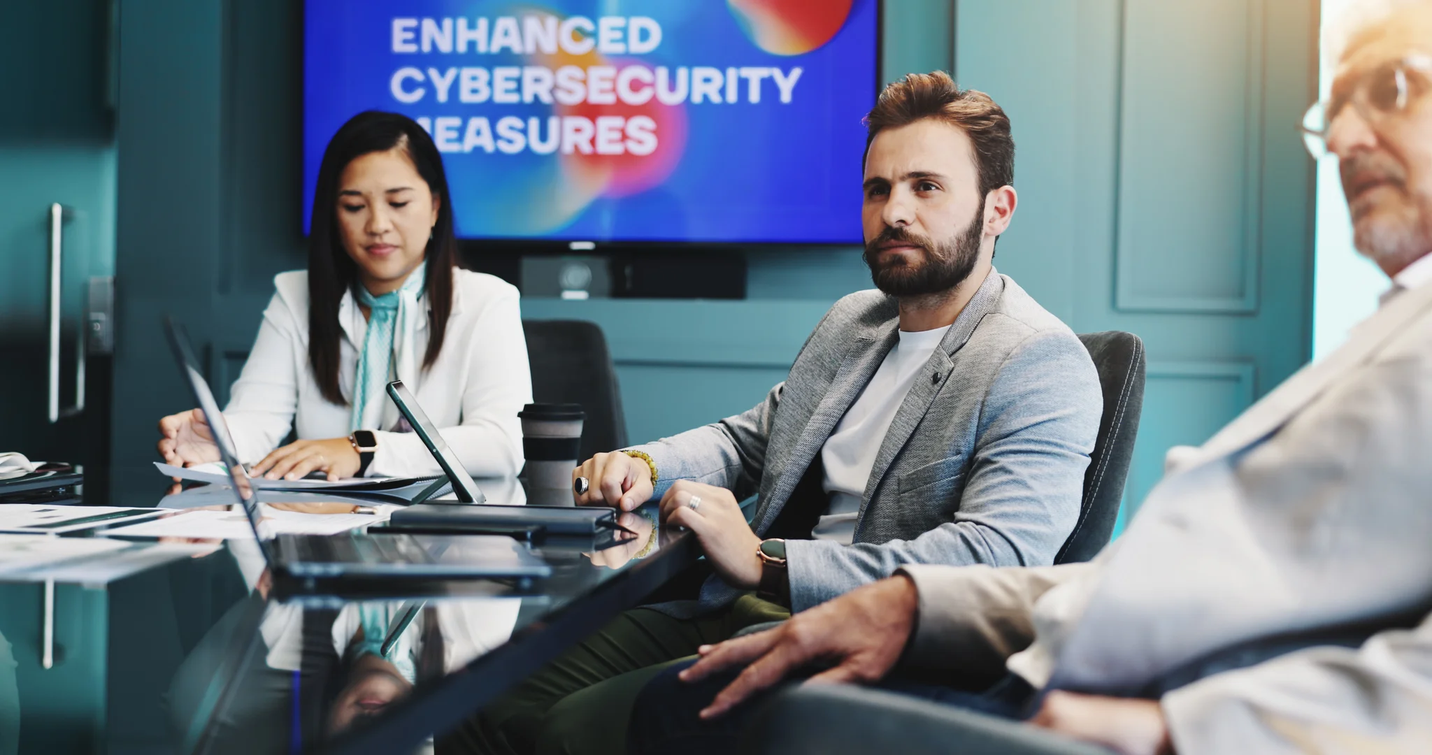 Talking, server room and women with a tablet for cyber security, database planning and inspection. 