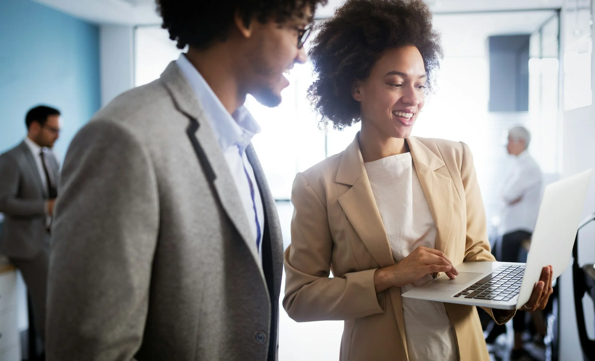 Bankers in a finance office manages portfolios, credit, risk and financial strategy with expertise