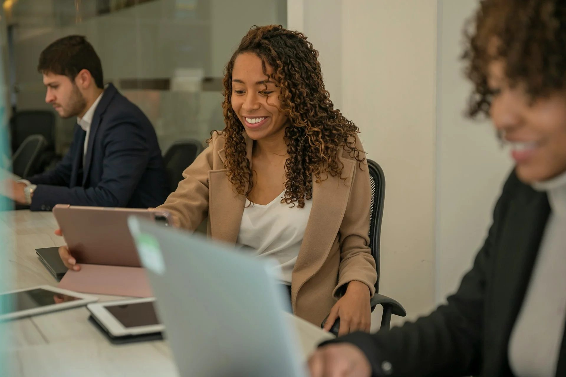 business women smiling