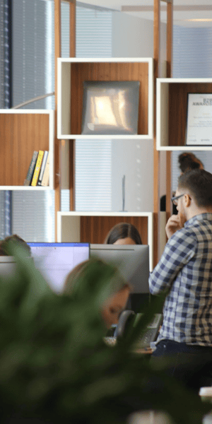 Integro Partners bookshelf in the office