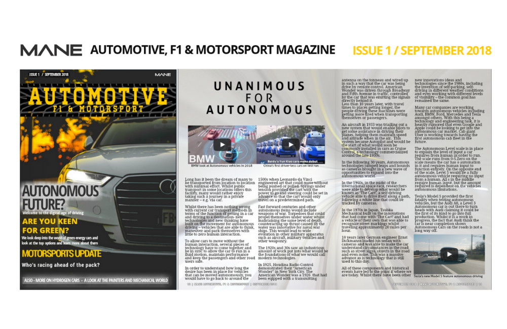 Mane Automotive, F1 & Motorsport Magazine Issue 1 - September 2018