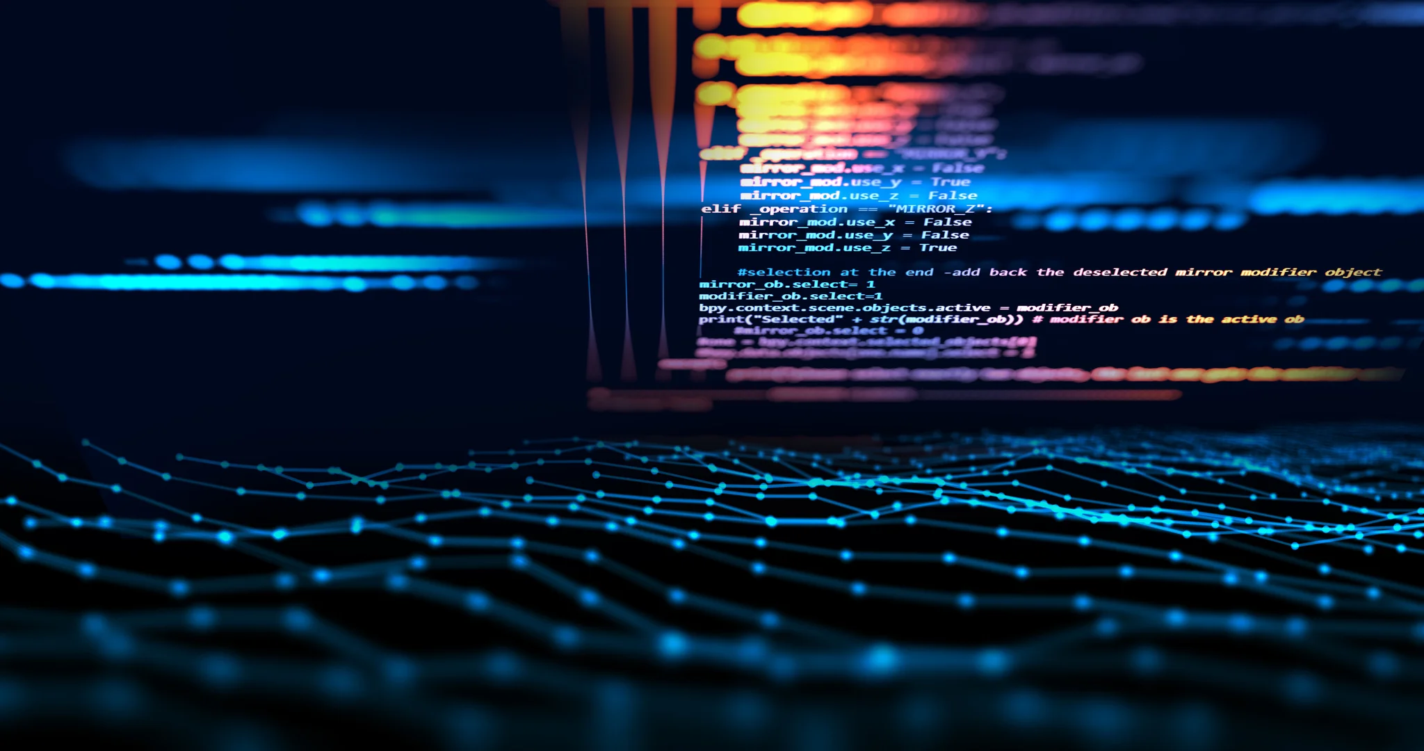 Programming code abstract technology background of software developer and Computer script 3d illustration