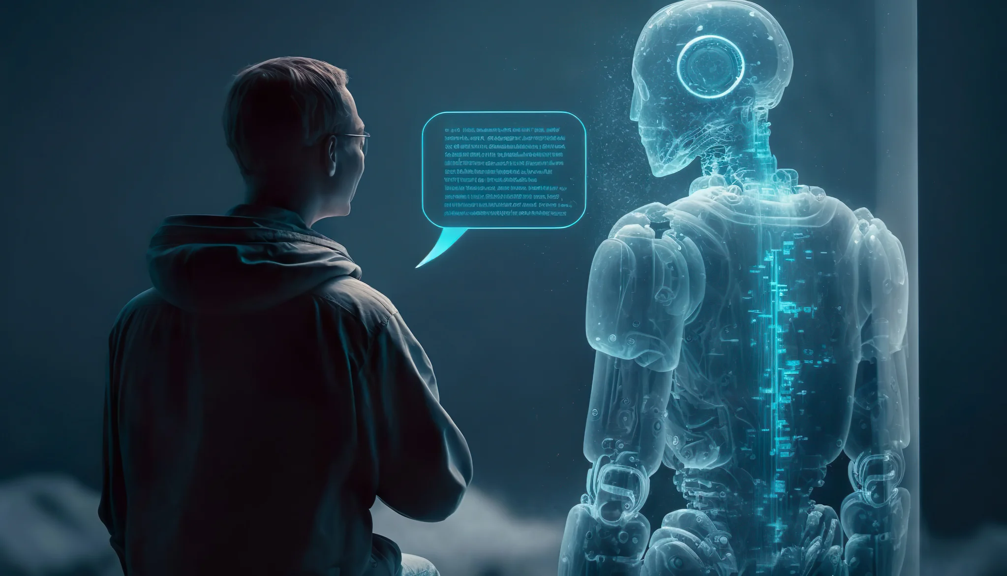person talking with robotic ai.futuristic technology or machine learning concepts.Generative ai technology