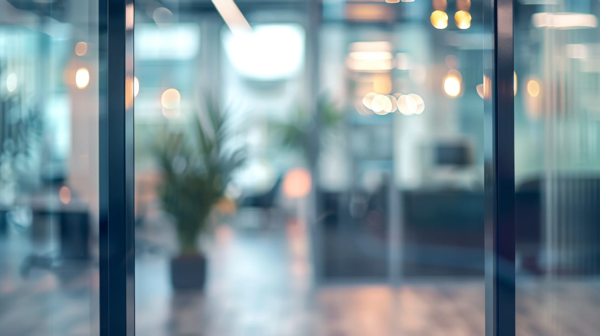 Beautiful inconspicuous office interior room. Blurry workspace with unfocused effect