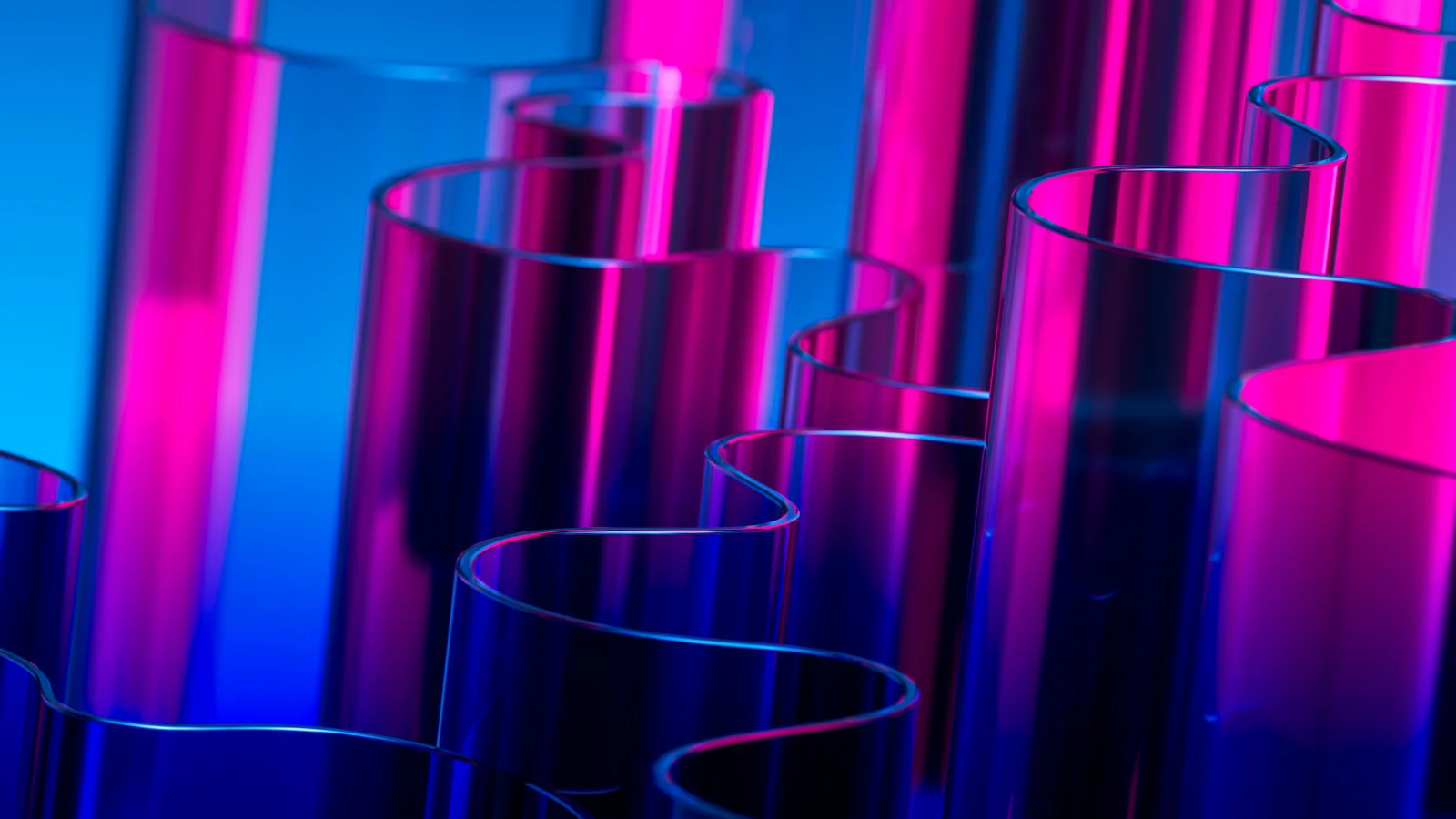 Glass Grid Structures Floating in a Digital Sky Background 3D