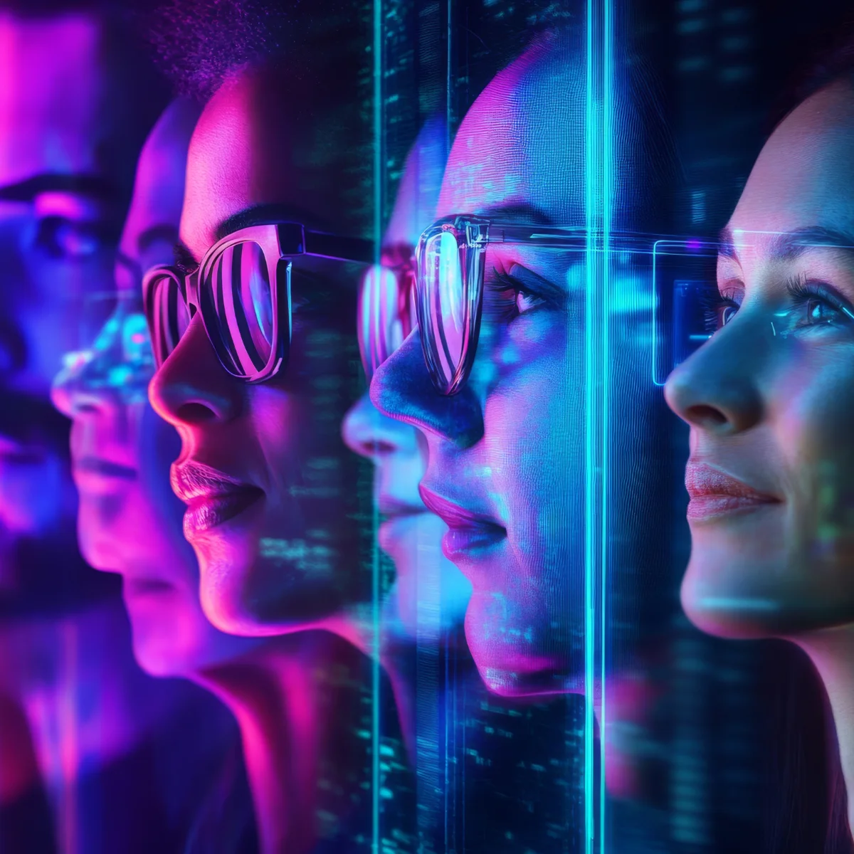 a dark abstract background image representing life sciences and genomics using purple blue and black colors