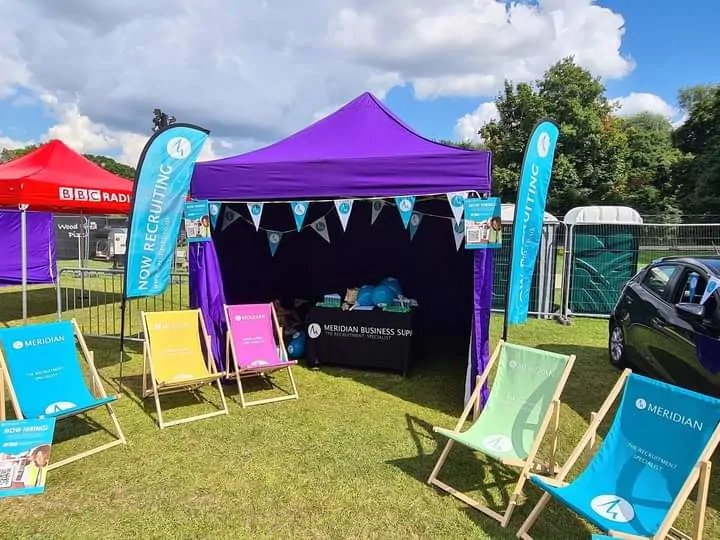 Meridian tent, deckchairs and flags at Derby Live's Darley Park Weekender festival