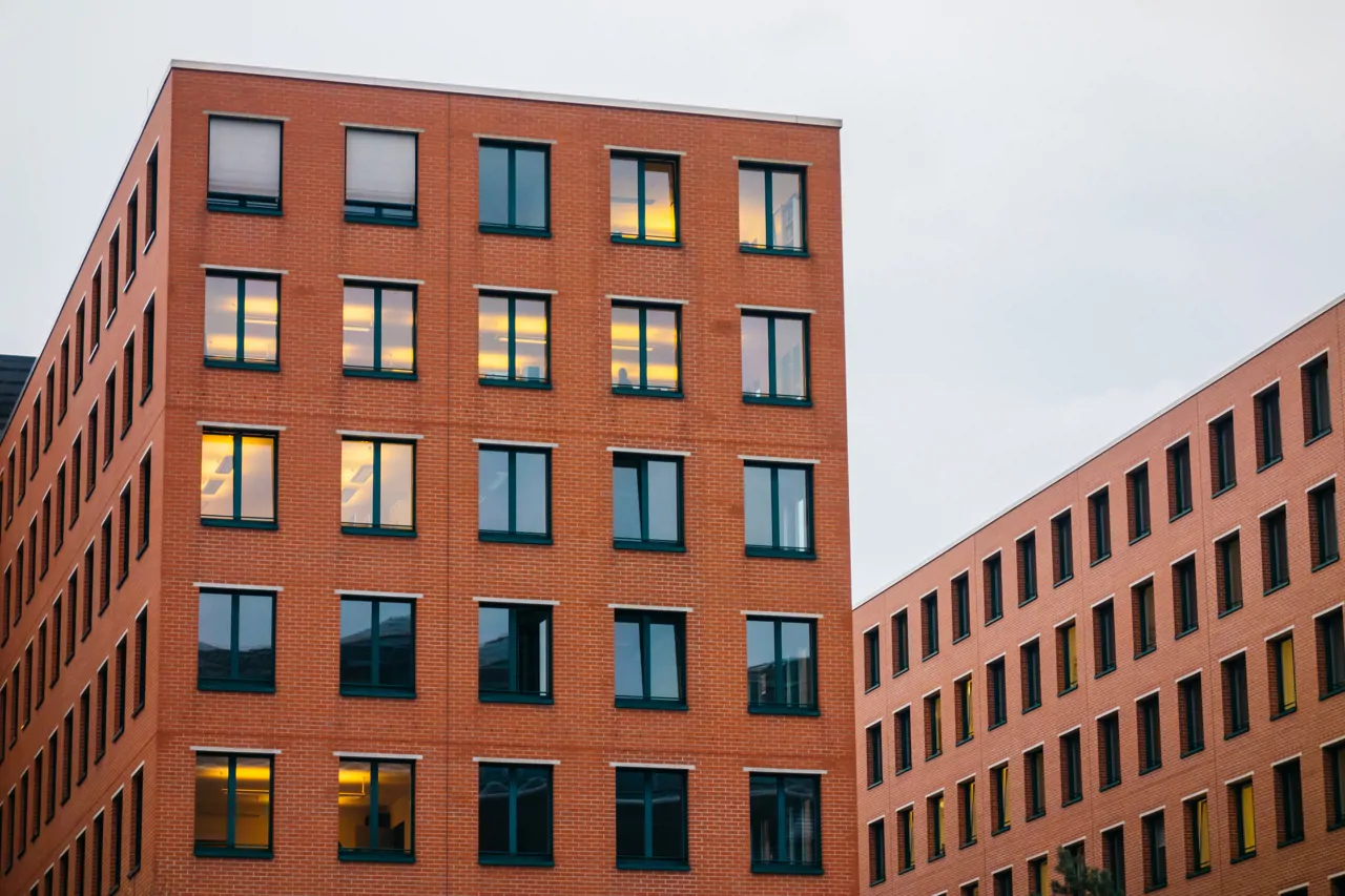 Office building with red brick walls