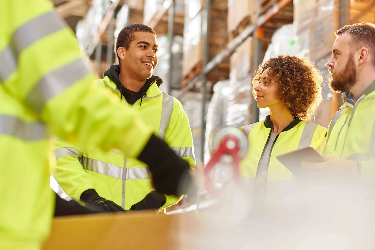 A group of warehouse operatives working