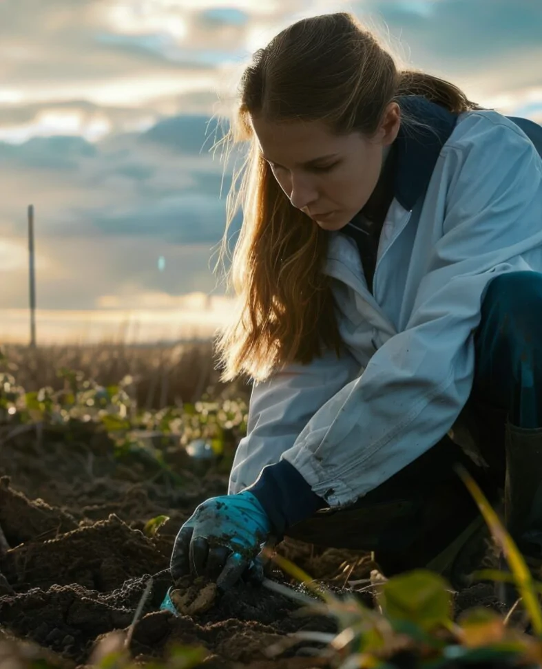 engineer in field taking sample