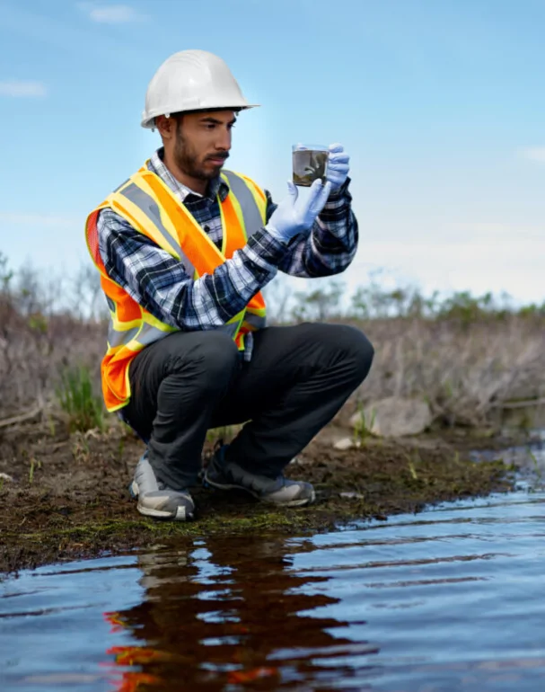 man taking a sample