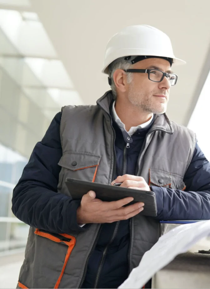 man surveying site