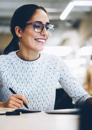 smiling woman on laptop