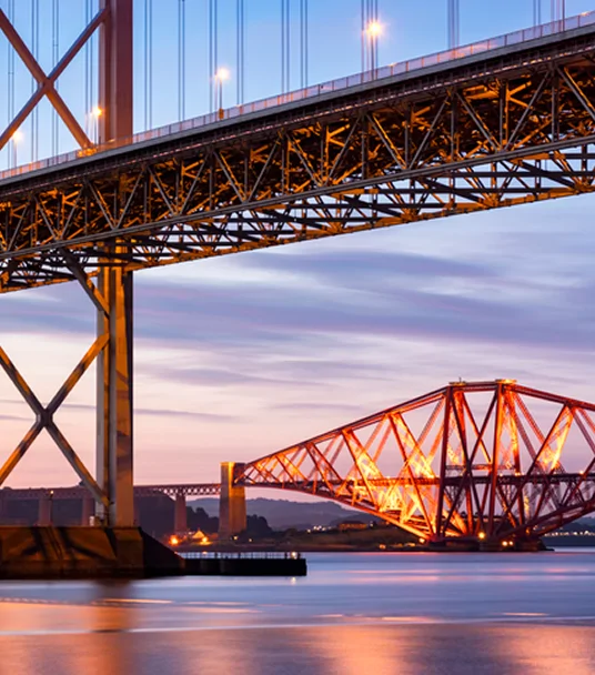 industrial bridges at sunset