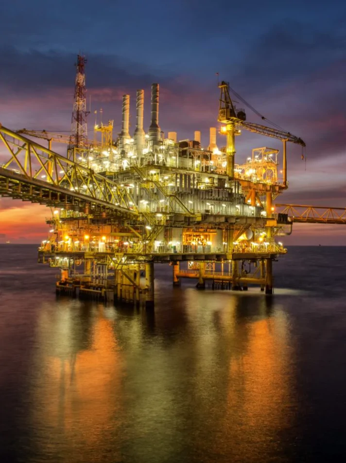 oil rig in sea at night