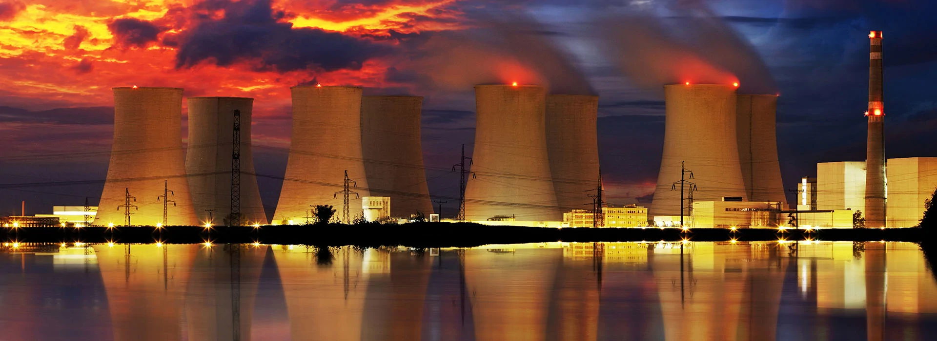 sunset of a power plant