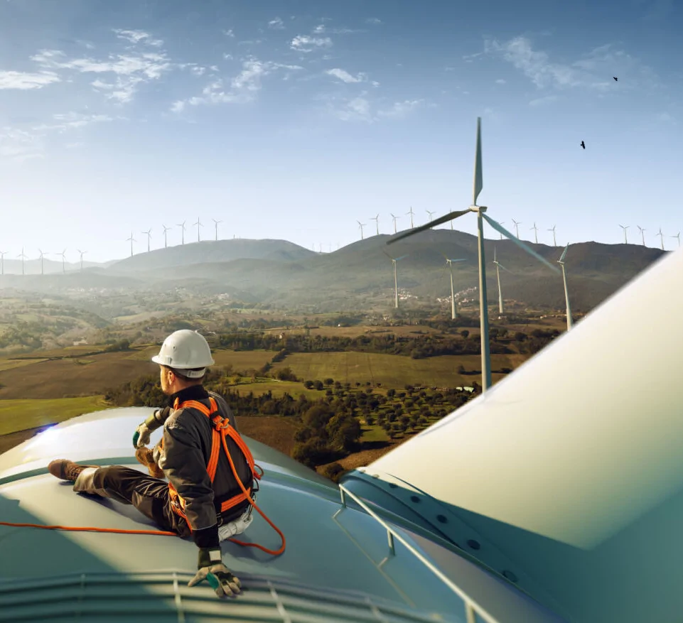 engineer on top of turbine