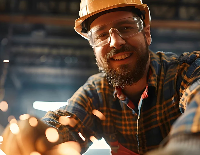 engineer with sparks in background