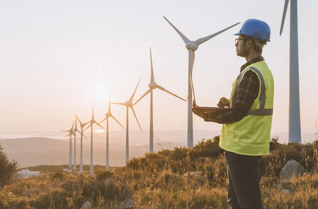 man at wind farm