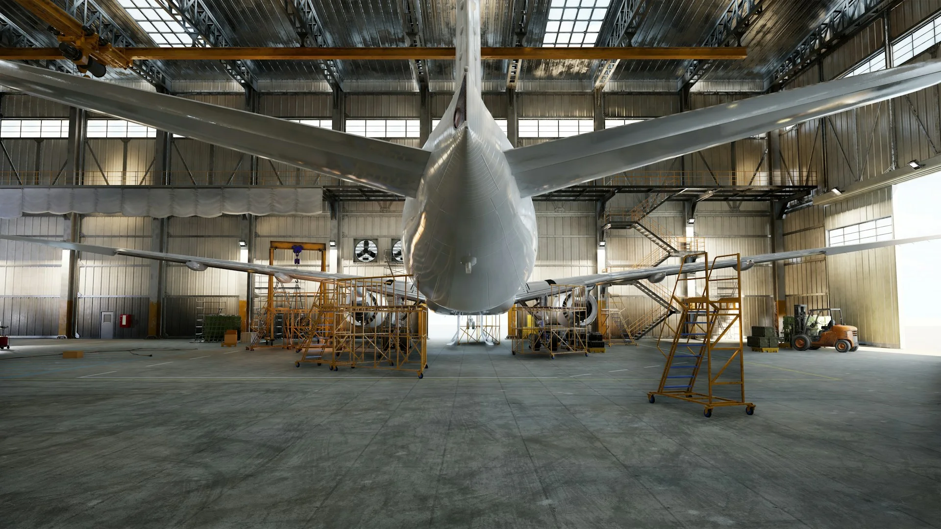 airplane-inside-a-hangar-being-worked-on