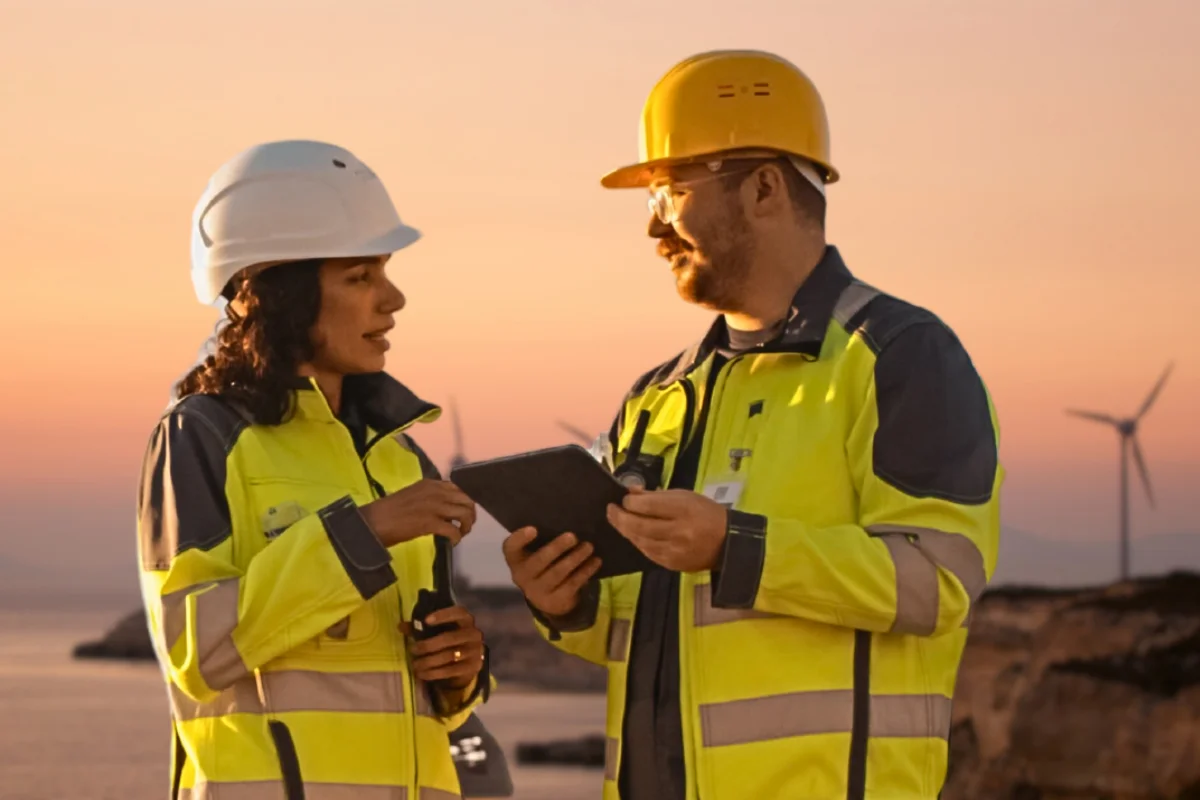 woman and man holding iPad
