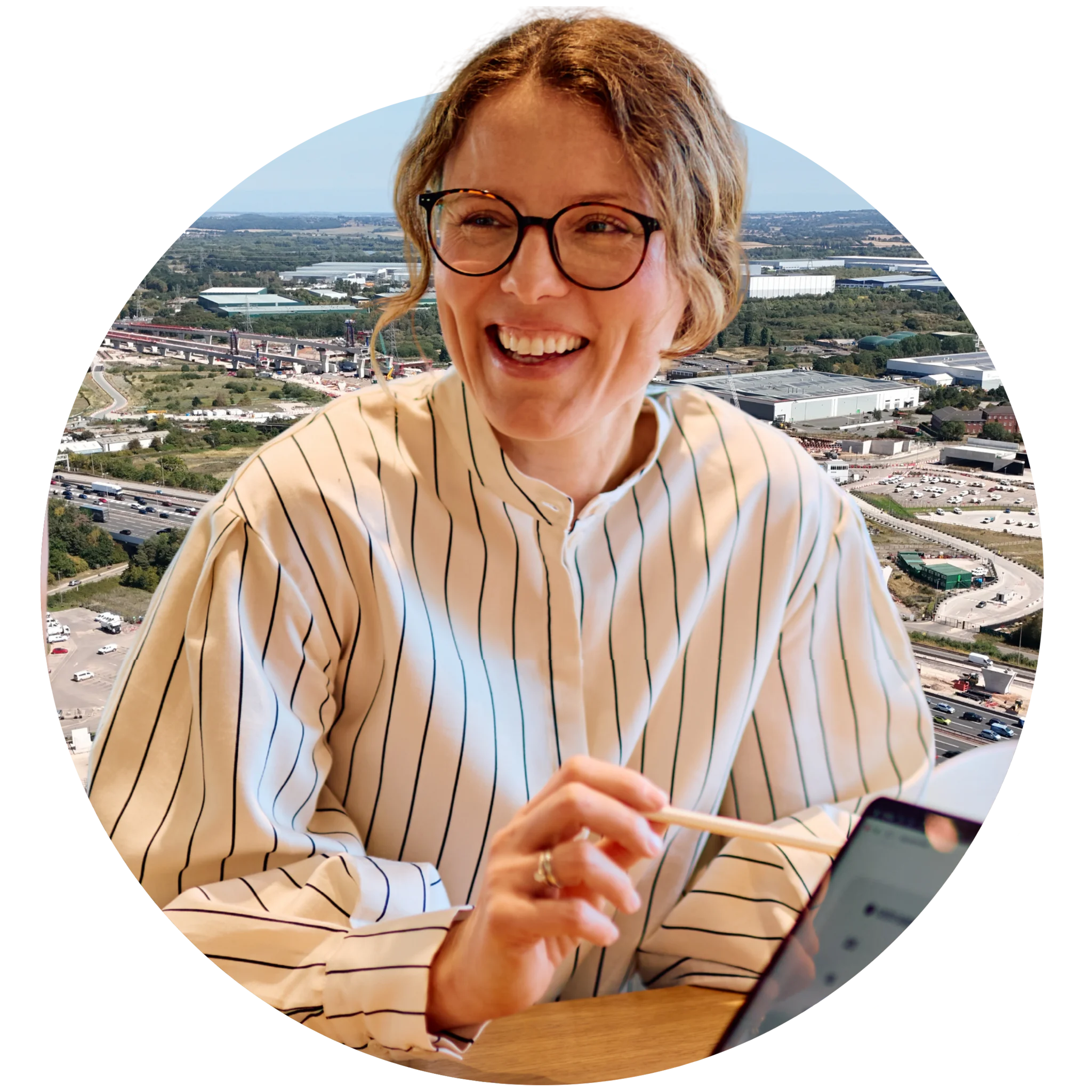 Woman with glasses smiling