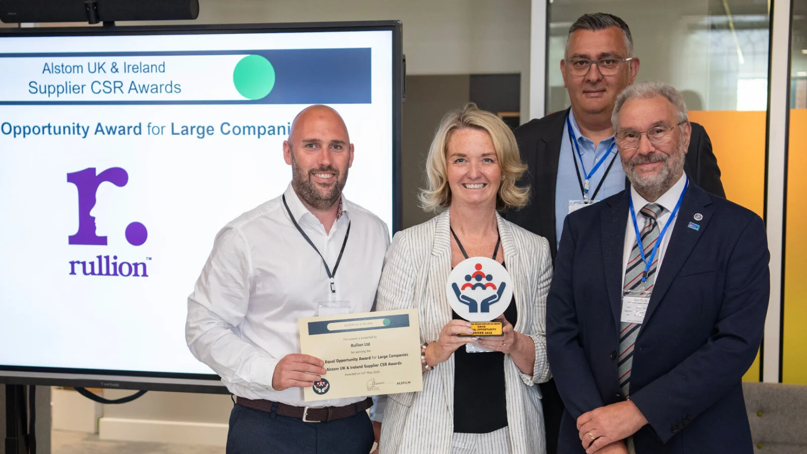 Rullion Awarded the Driving Equal Opportunity Award for Large Companies by Alstom UK & Ireland