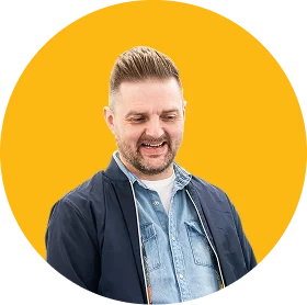 man against yellow background