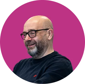 hero image man against purple/pink background