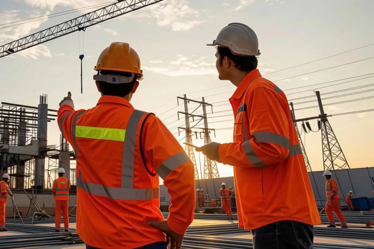 two people at a construction site