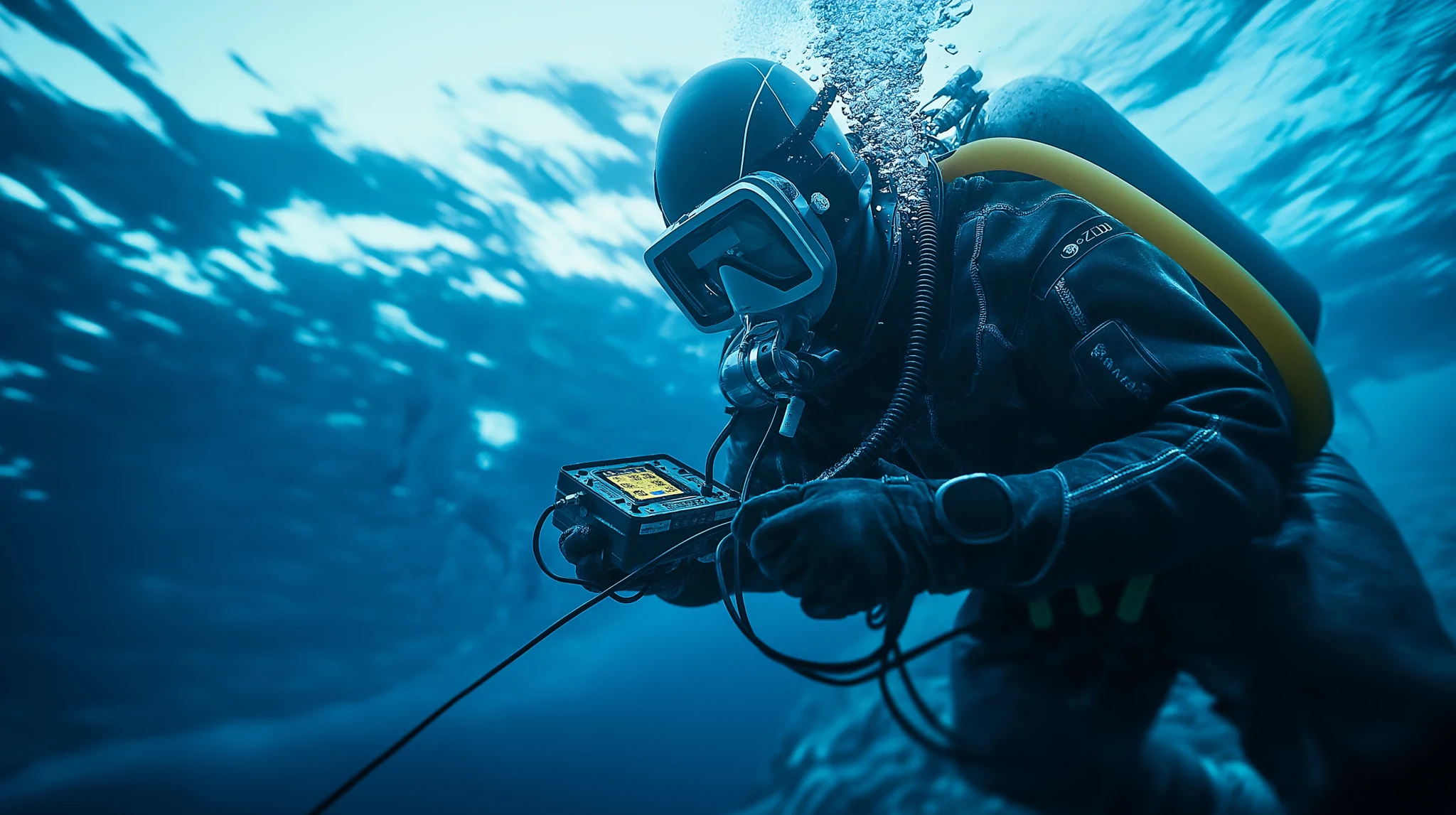 scuba diver holding device underwater