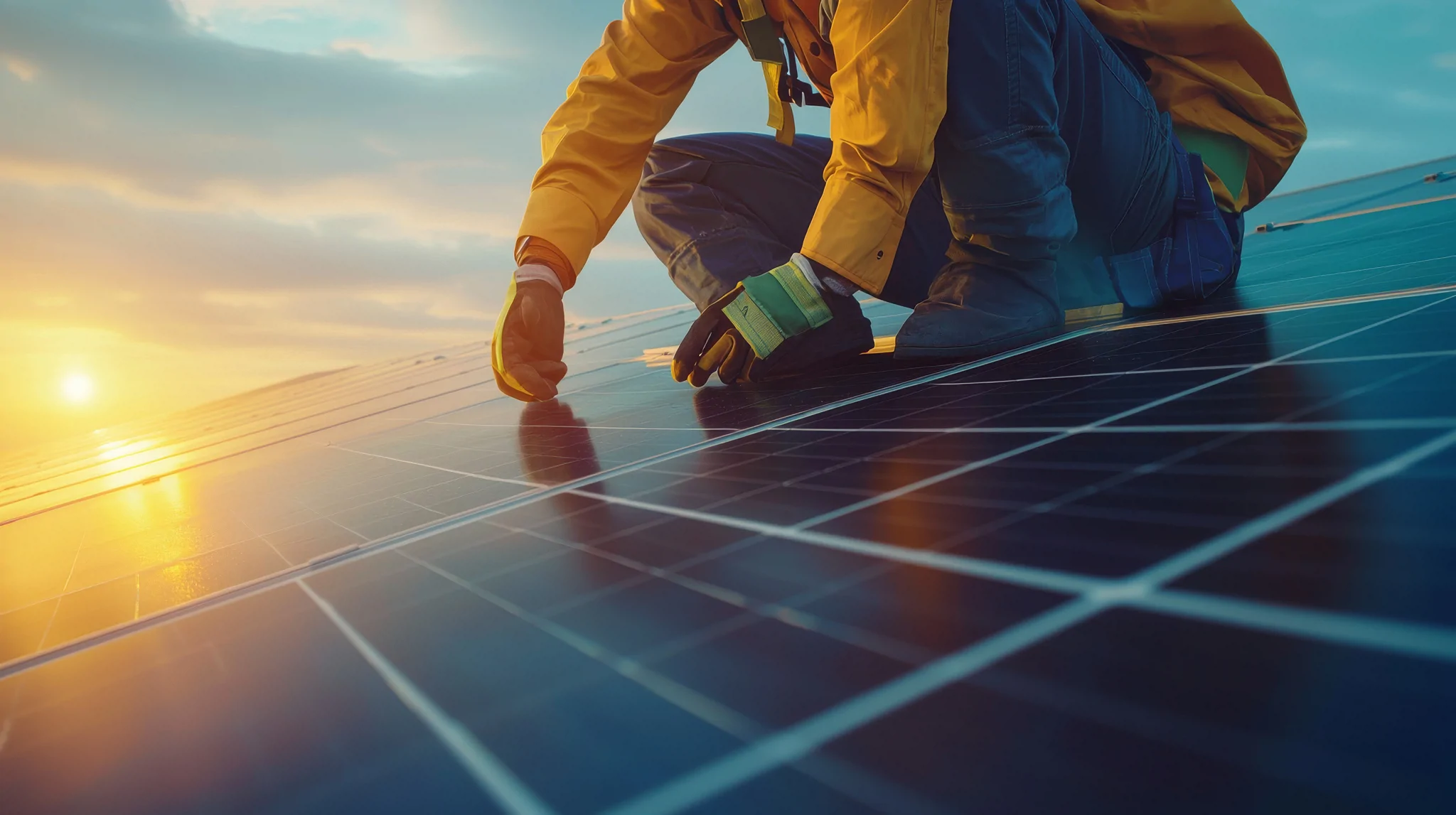 man fixing solar panel