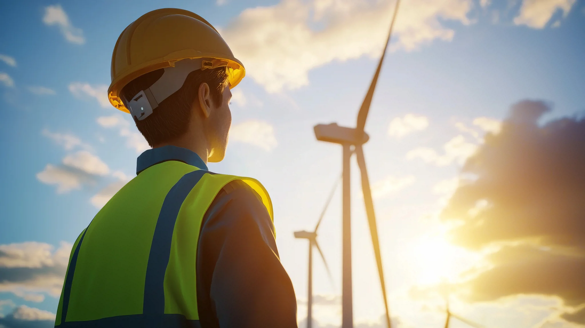 person looking out at turbine