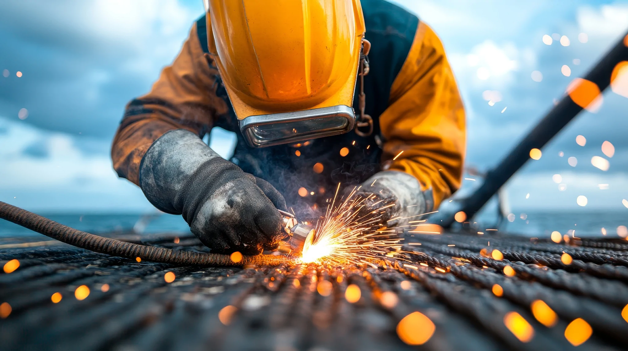 engineer welding on vessel