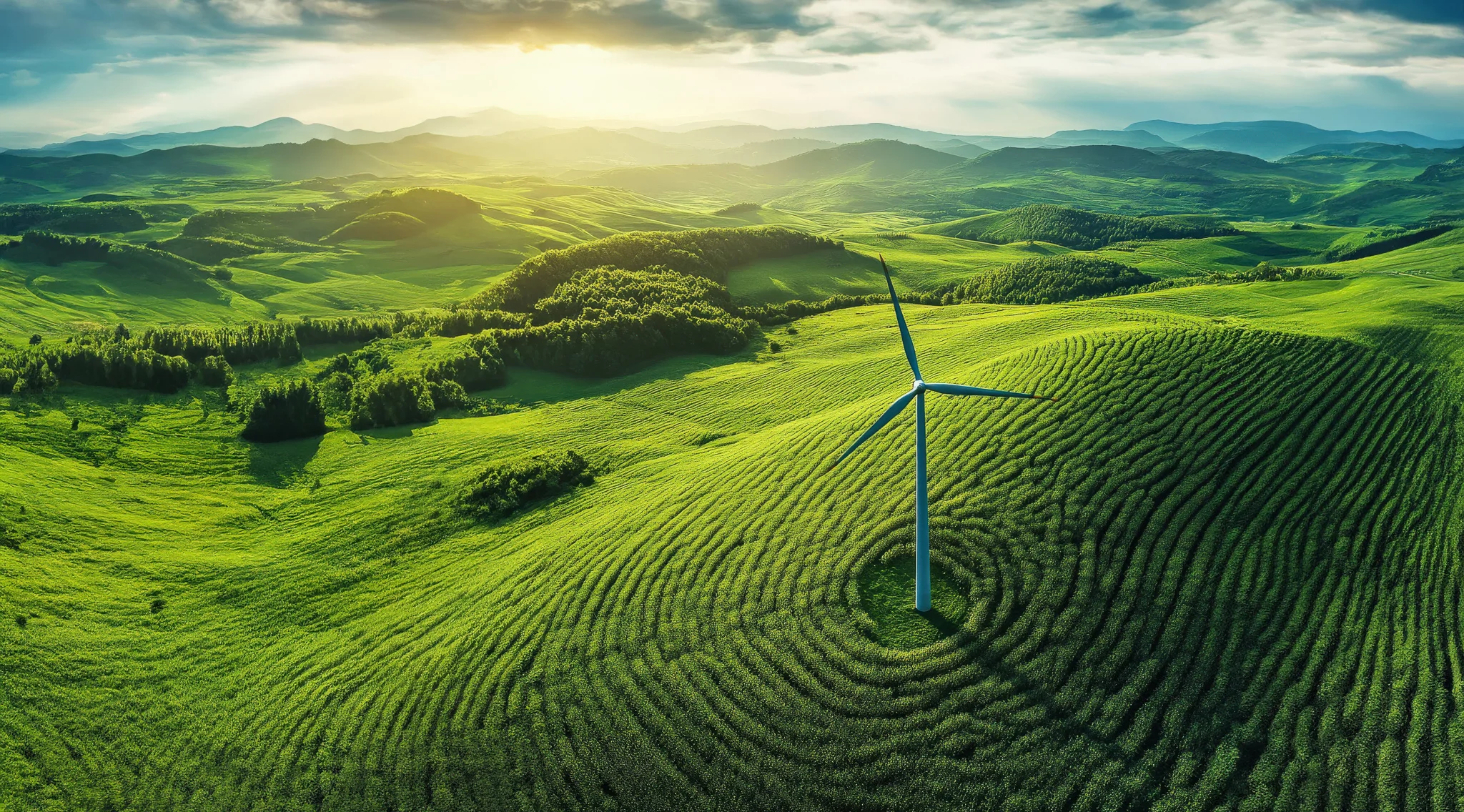 wind turbine in green field