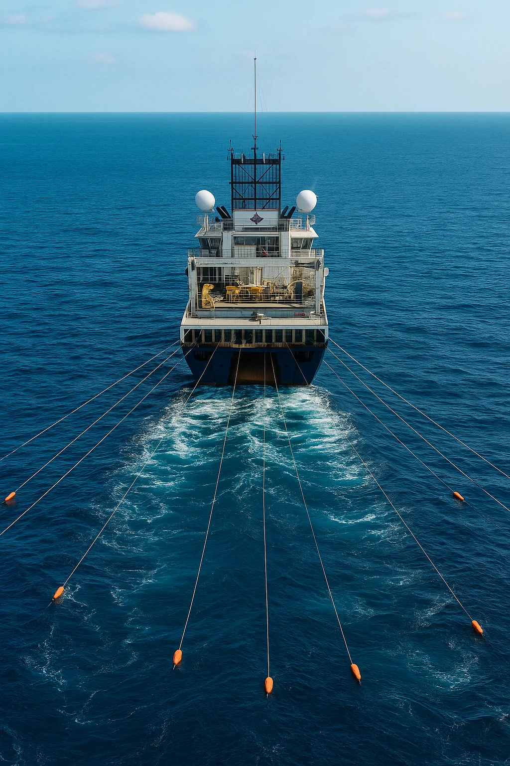 man with seismic vessel on top of ocean